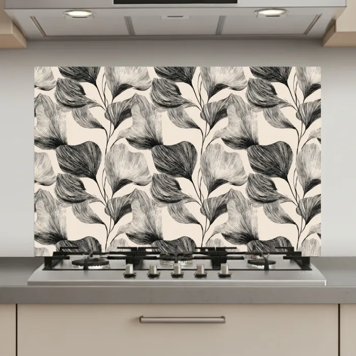 Botanisch - Bladeren - Zwart keuken achterwand spatscherm klein 900 -3d_website