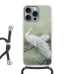 Pauwen - Wit - Natuur - Groen Hoesje iPhone 16 Pro Max met koord klein -3d