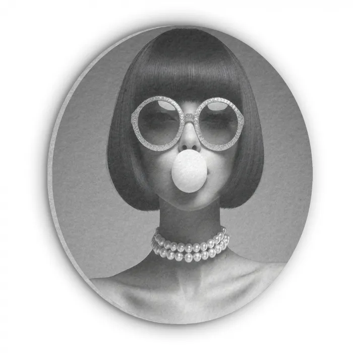 Vrouw - Zwart Wit - Ketting - Zonnebril Akoestische PET Vilt - Rond klein -3d