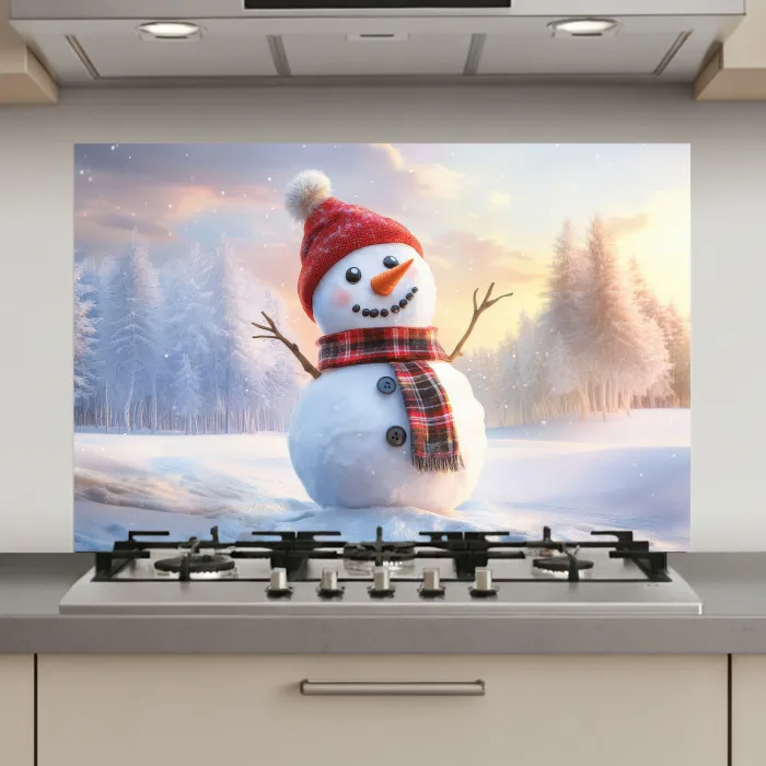 Sneeuwpop - Zonsondergang - Wit keuken achterwand spatscherm klein -3d_website