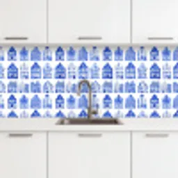 Patroon - Huizen - Blauw keuken achterwand 2 middel 871 -3d