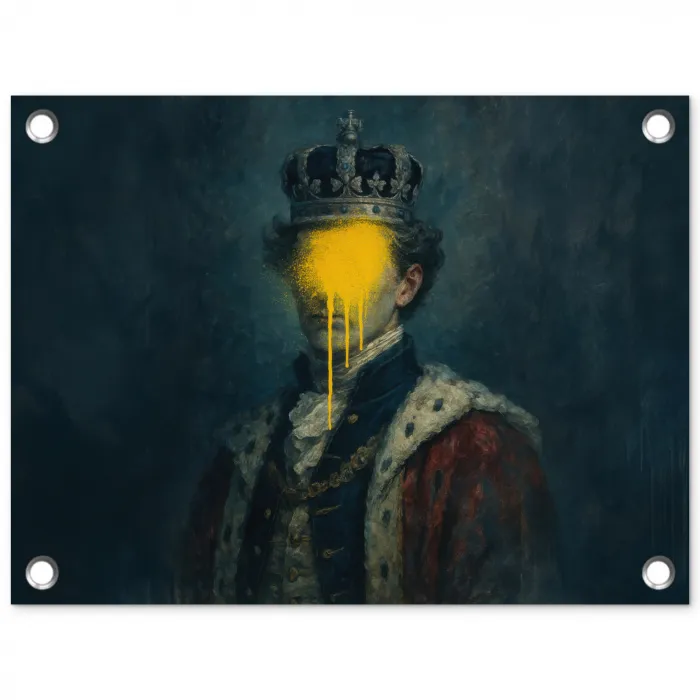 Koning - Portret - Druipende gele verf tuinposter los doek klein -3d