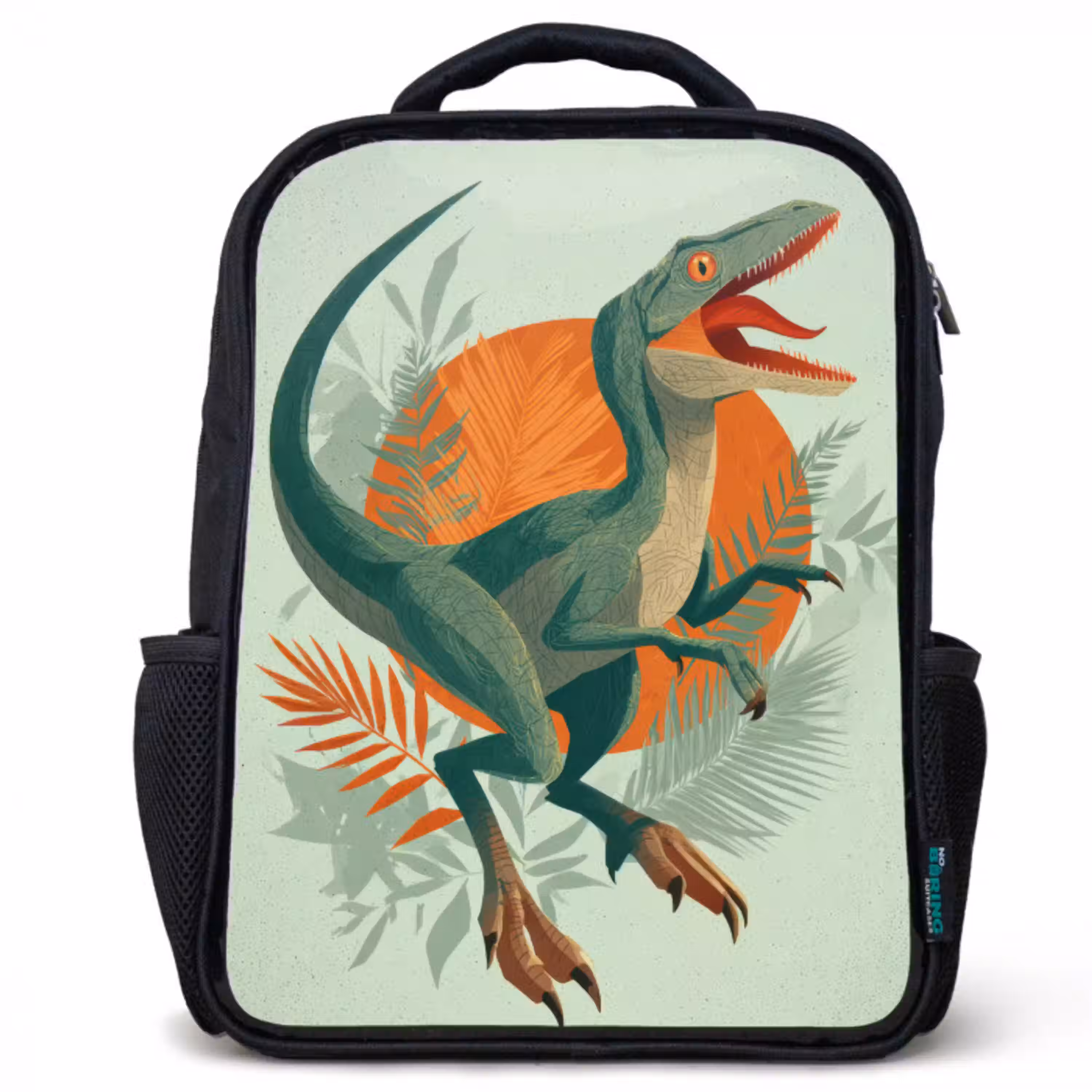 Dino - Bladeren - Grafisch - Groen Rugzak - Zwart middel -3d