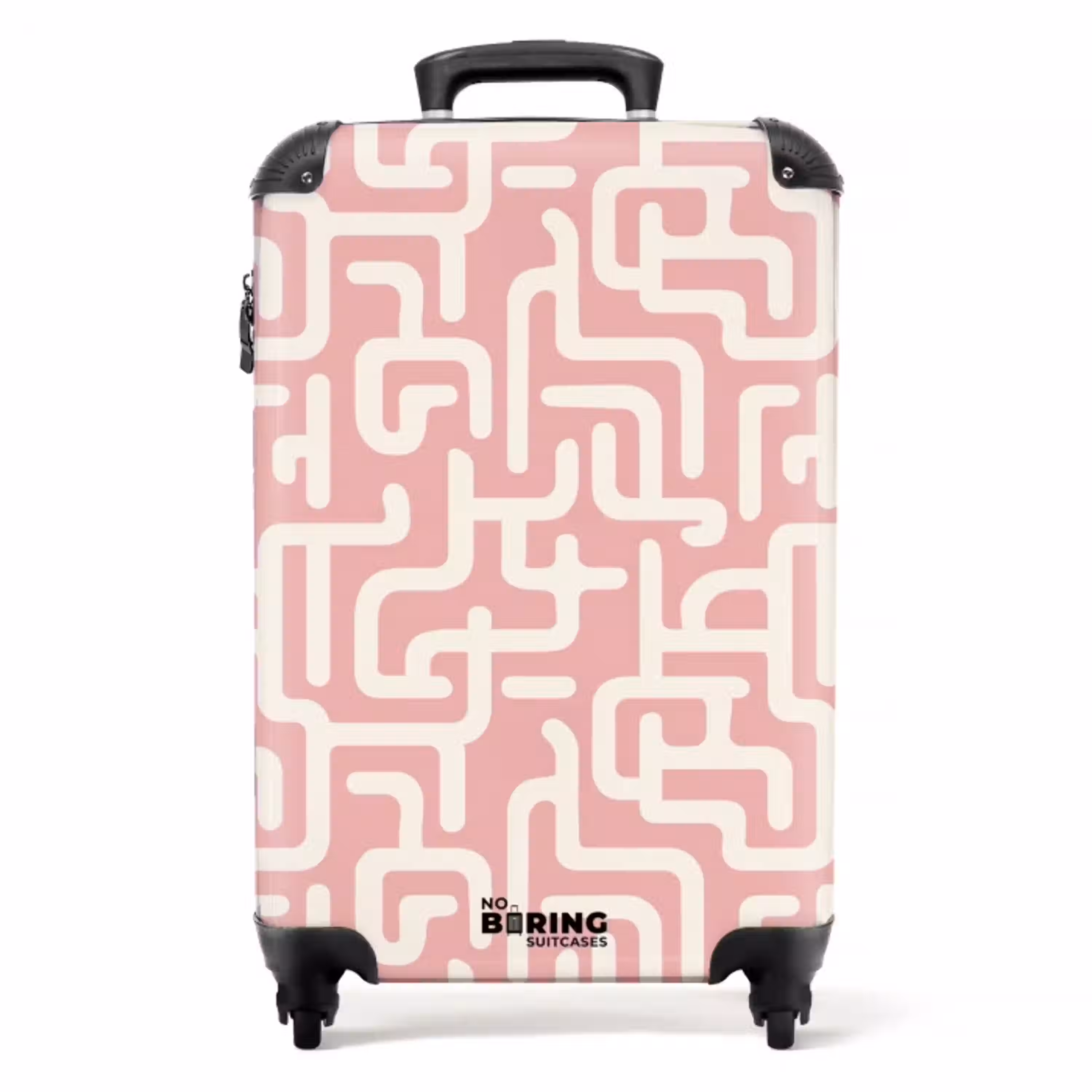 Doolhofpatroon - Roze - Wit - Abstract NBS - Handbagage koffer - Volwassenen Unisex middel -productfoto_recht
