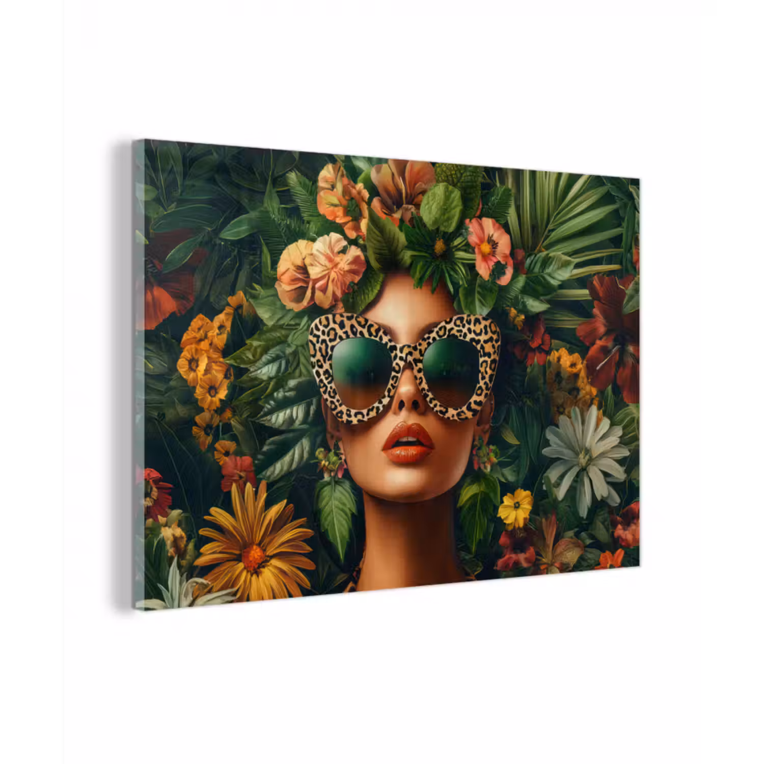 Glas schilderij - Vrouw - Panterprint - Jungle - Natuur - Luxe