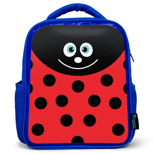 Dierenportret - Lieveheersbeestje - rood Kinderrugzak - Blauw middel -3d