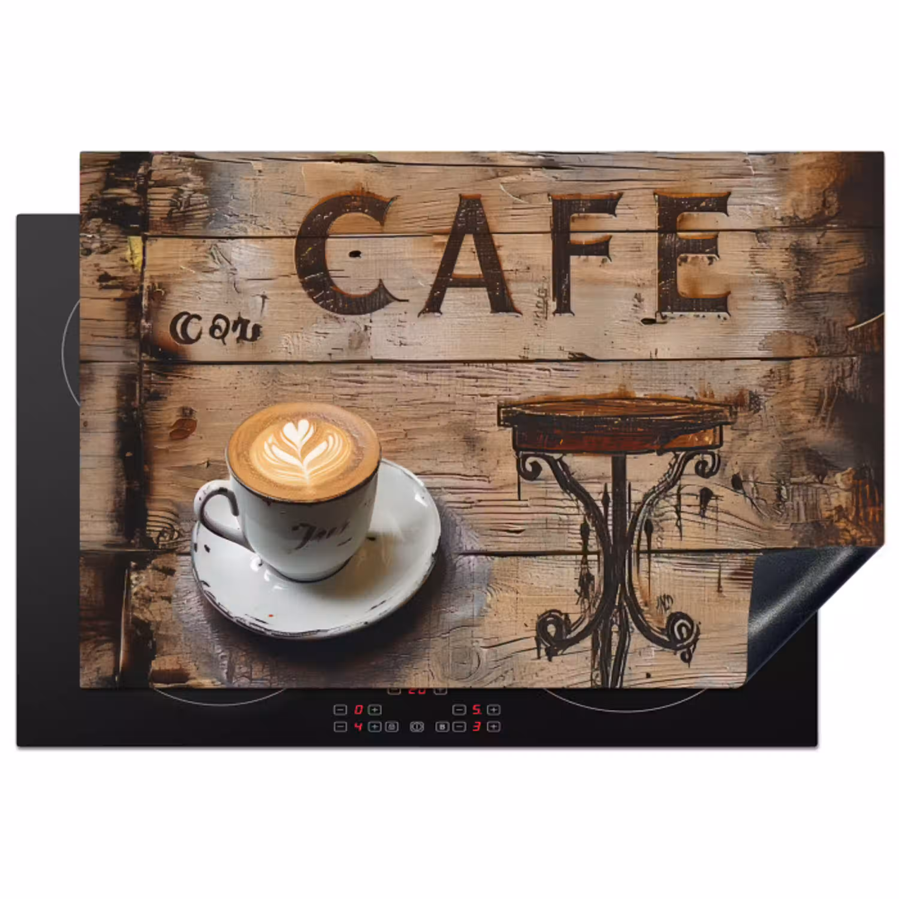 Cafe - Hout - Koffie - Planken Inductie beschermer vinyl 3mm klein -3d