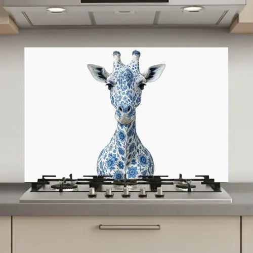 Giraffe - Delfts blauw - Dieren - Minimalistisch keuken achterwand spatscherm klein -3d_website