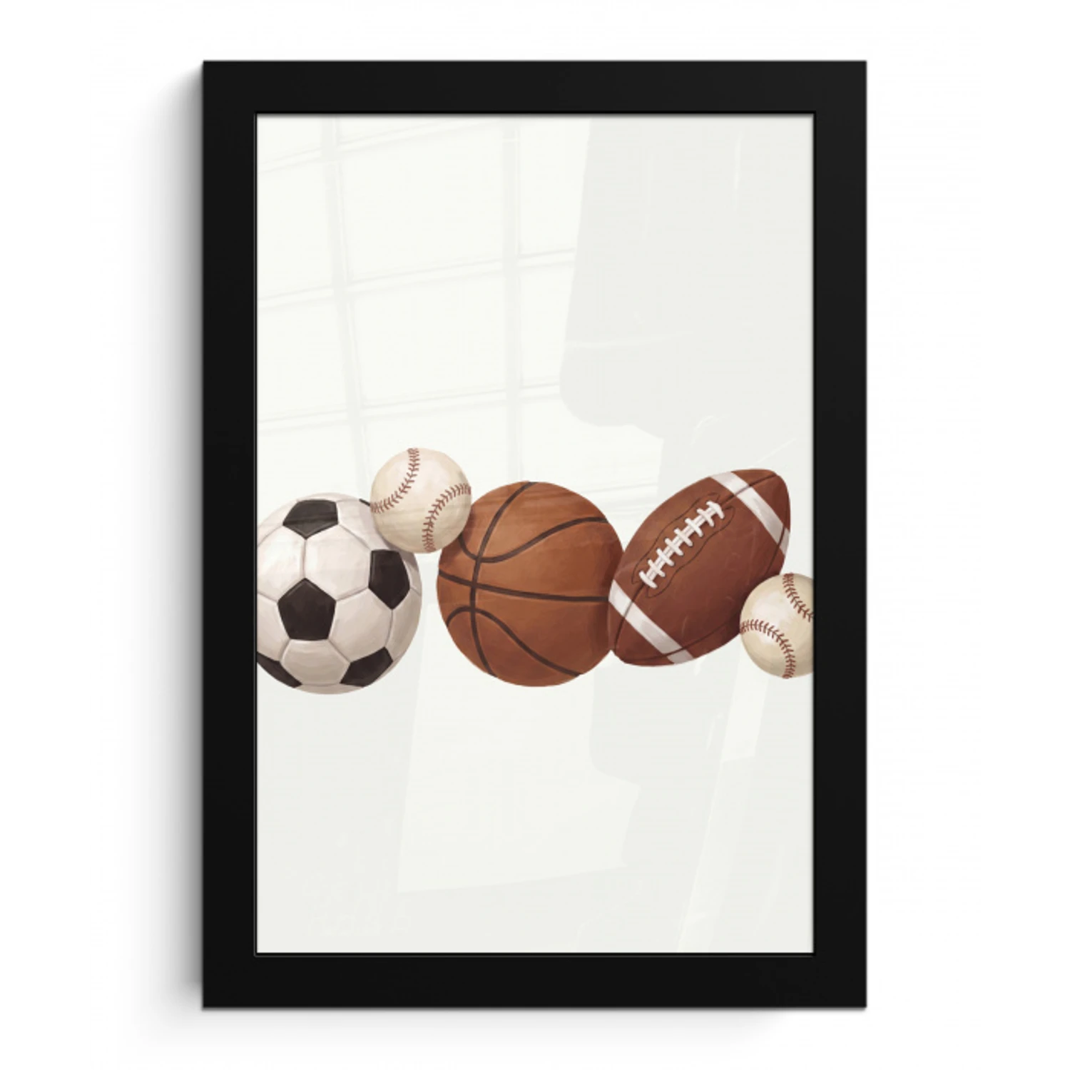 Sport - Ballen - Illustratie fotolijst zwart zonder passe partout klein -3d