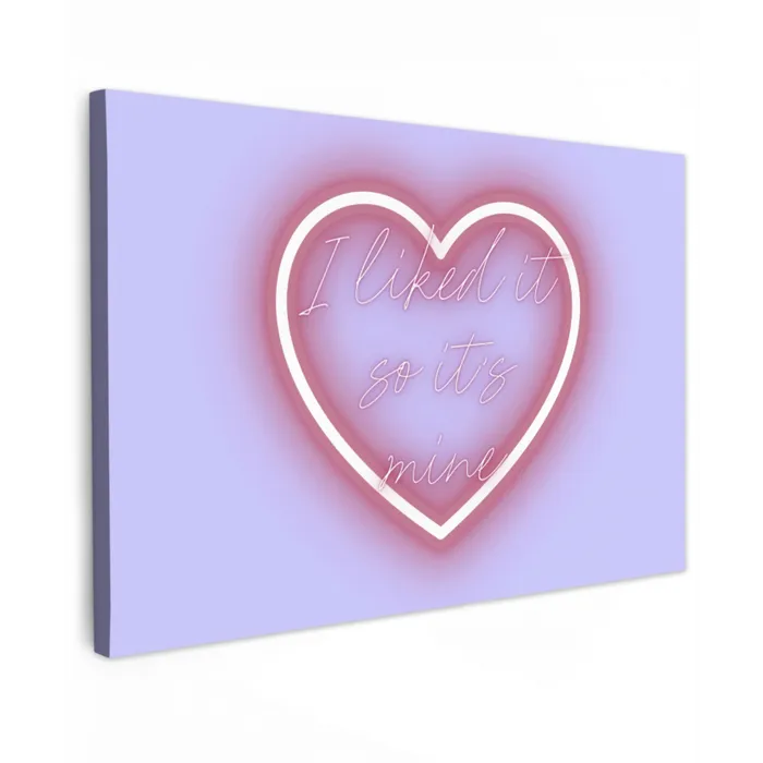 I liked it so it's mine - Neon hart - Paars Tuinposter op houten frame 2 cm dik klein -3d
