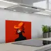 Oranje - Hoed - Vrouw keuken achterwand spatscherm klein -3d_schuin