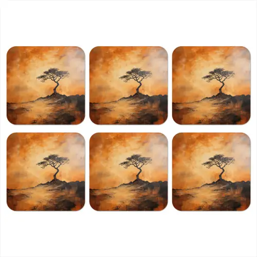 Boom - Landschap - Oranje onderzetter kurk middel -3d