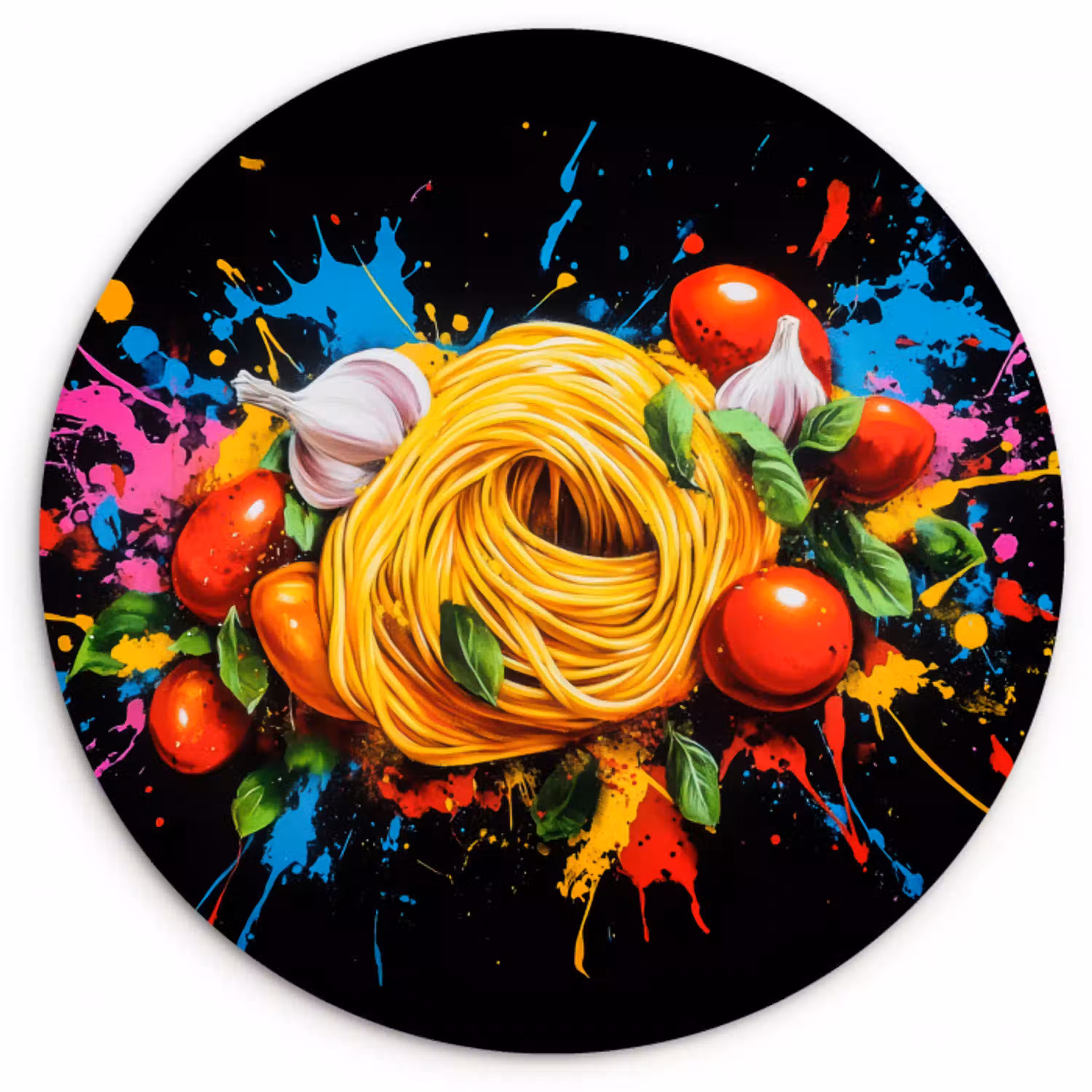 Spaghetti - Graffiti - Verf - Kleurrijk - Eten - Modern Wandcirkel plexiglas klein -3d
