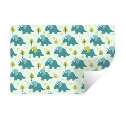 Triceratop - Blauw - Stippen - Boompjes Muursticker klein -3d