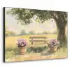 Houten bankje - Bloempotten - Landschap Textielframe zwart klein -3d