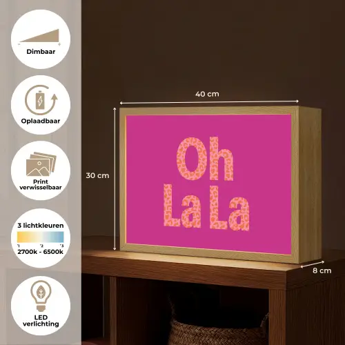 Oh la la - Luipaardprint - Roze Light Box met batterij (Wandlamp) middel -USP_websiteoverzichtNL