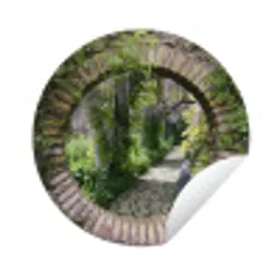 Bos - Stenen - Doorkijk - Pad - Blauwe regen Wandcirkel tuinposter met ringen klein -3d