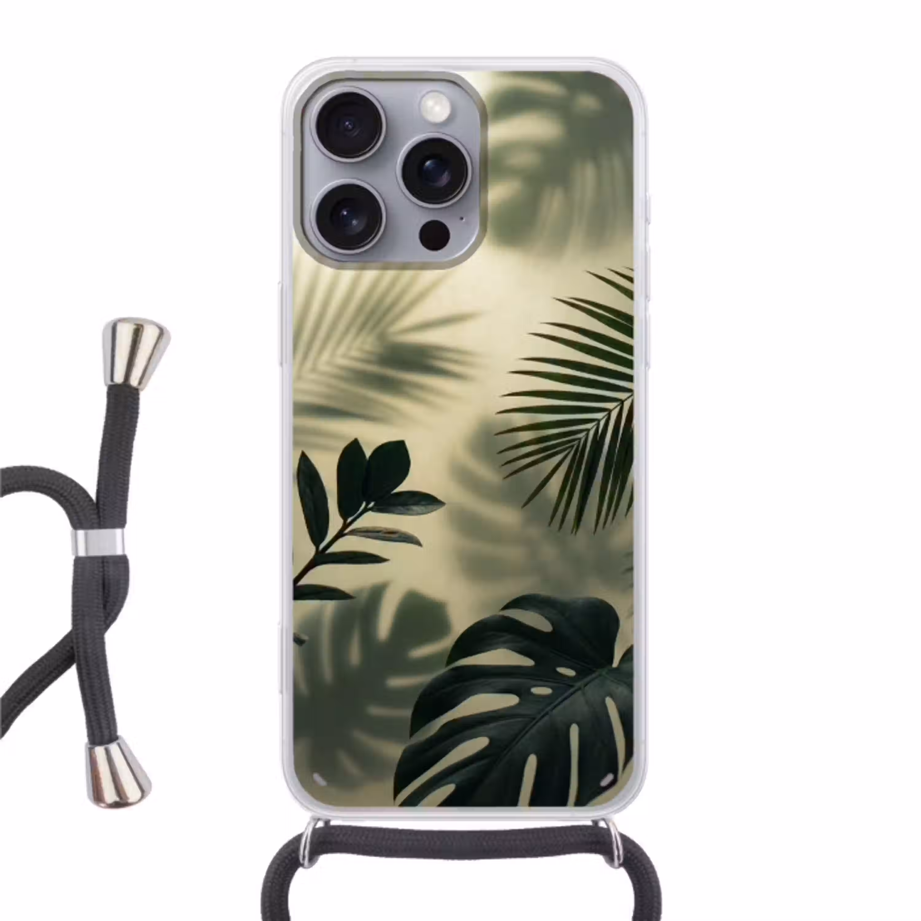 Planten - Bladeren - Schaduwen - Groen - Modern Hoesje iPhone 16 Pro Max met koord klein -3d