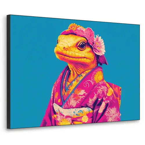 Bloemenkrans - Hagedis - Kimono - Paars Textielframe - compleet frame klein -3d