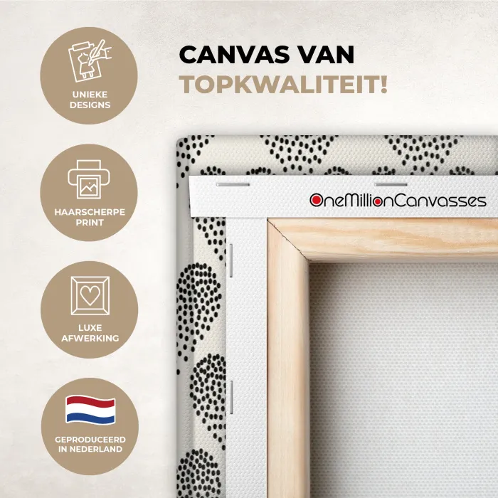 Polka - Stippen - Wit - Zwart canvas 2cm xxl 828 -sfeer2