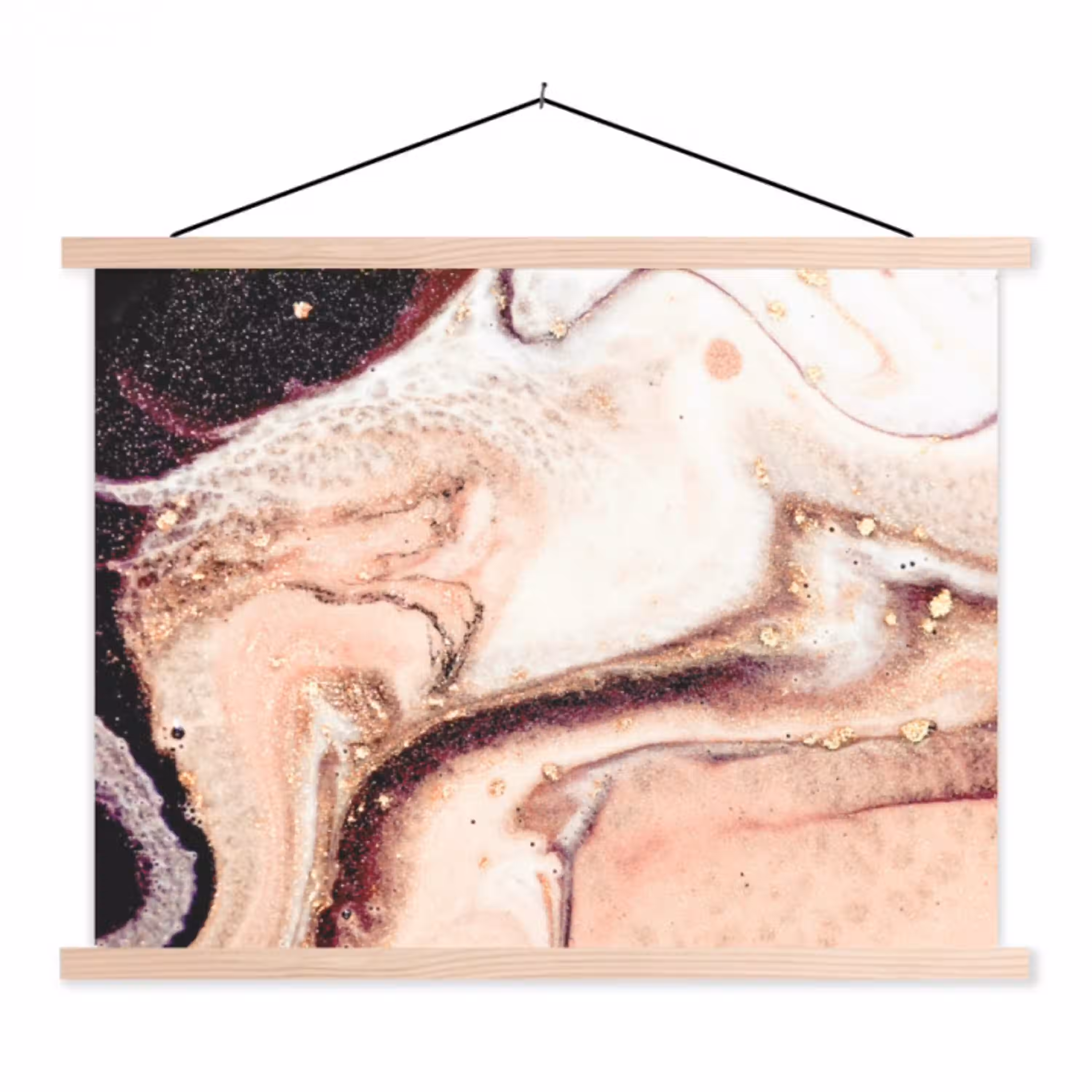 Binnenkant van een roze geode uit de natuur textielposter latten blank klein -3d