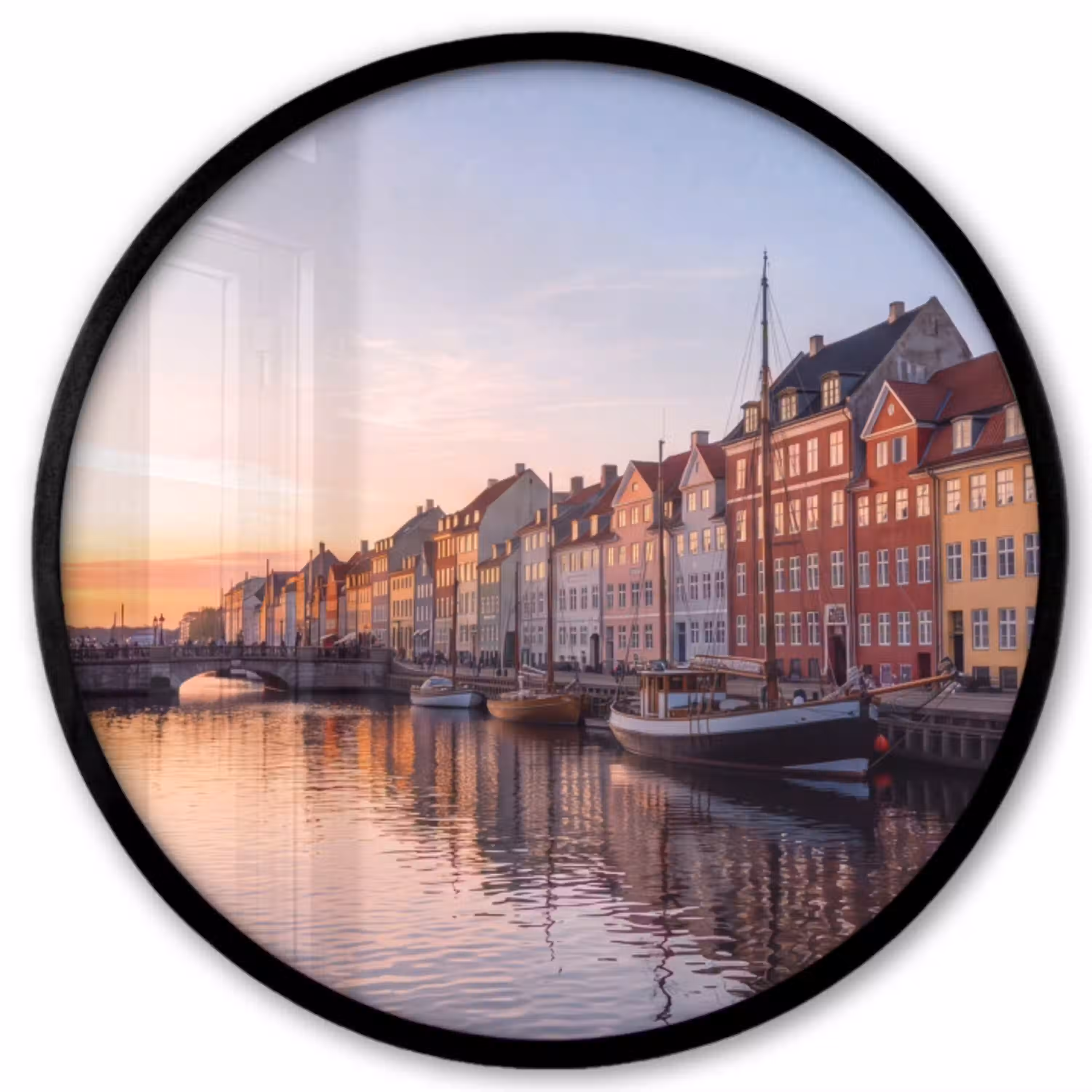 Stad - Gracht - Zonsondergang - Klassiek - Kleurrijk Fotolijst rond zonder passe partout klein -3d