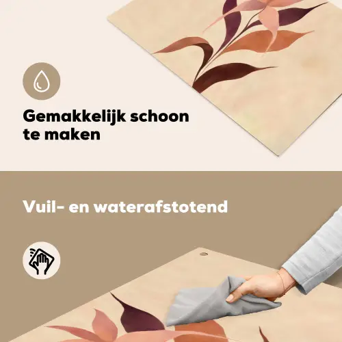 Minimalistisch - Bloem - Bladeren - Beige Inductie beschemer met haakjes klein -ky-schoon-nl