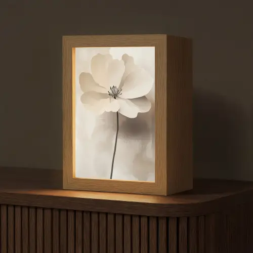 Bloem - Beige - Verf - Schaduw Light Box met kabel (Tafellamp) klein -z3d_website