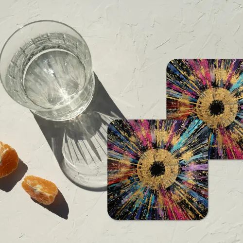 Explosie - Goud - Kleurrijk - Abstract onderzetter kurk middel -sfeer4
