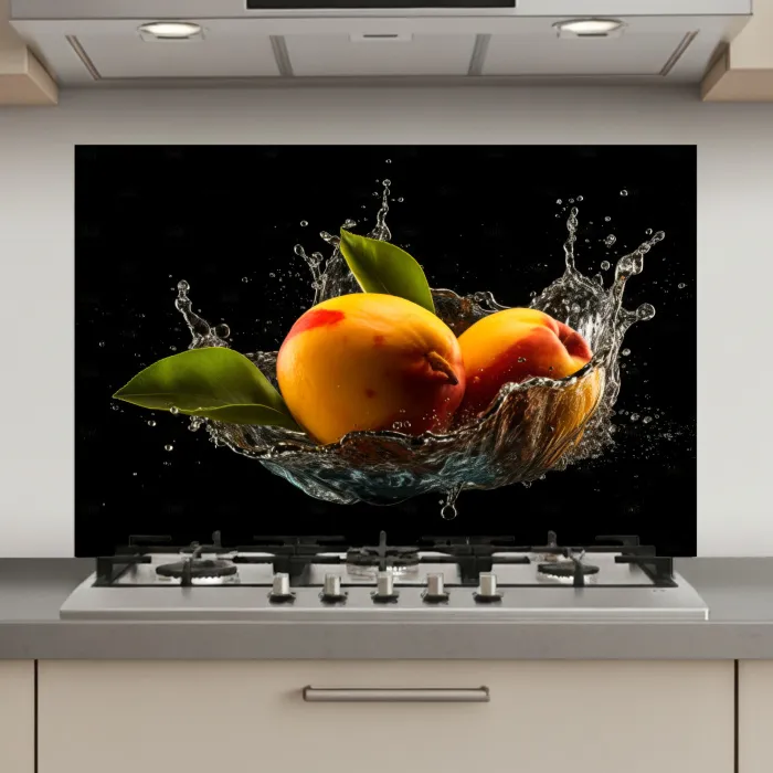 Mango - Fruit - Water - Zwart - Bladeren keuken achterwand spatscherm klein -3d_website