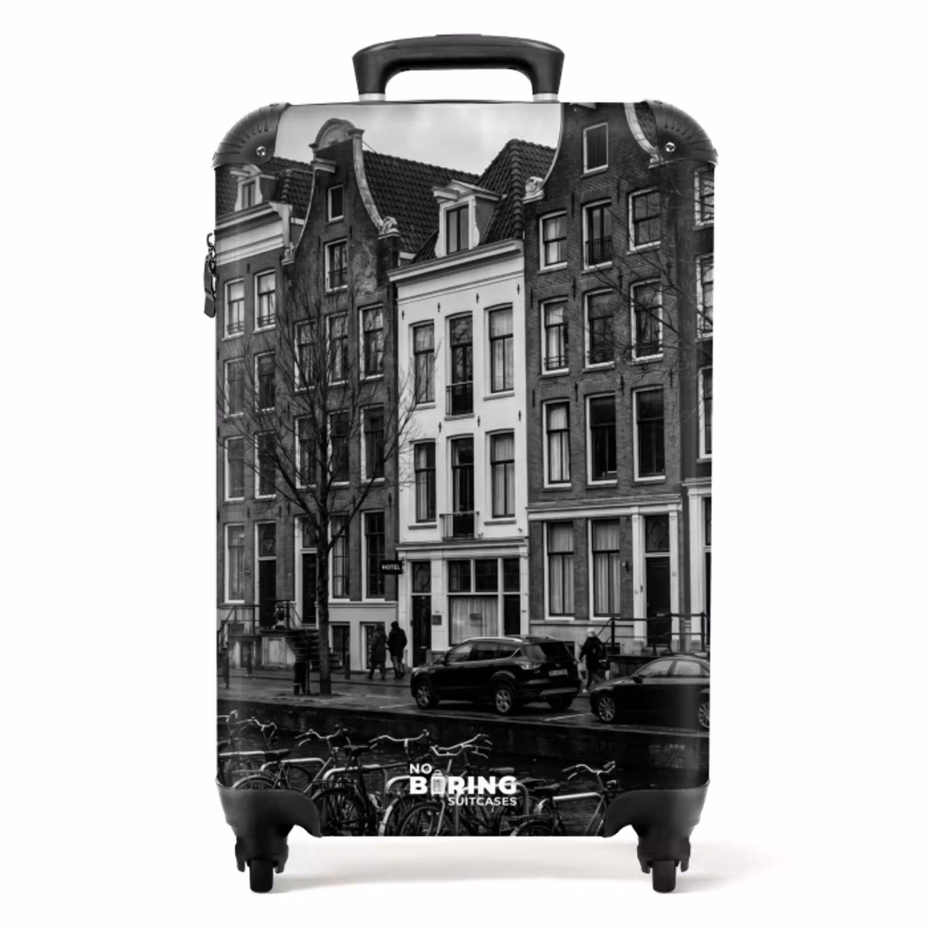 Huis - Gracht - Amsterdam - Architectuur - Zwart-wit NBS - Handbagage koffer - Volwassenen Unisex middel -productfoto_recht