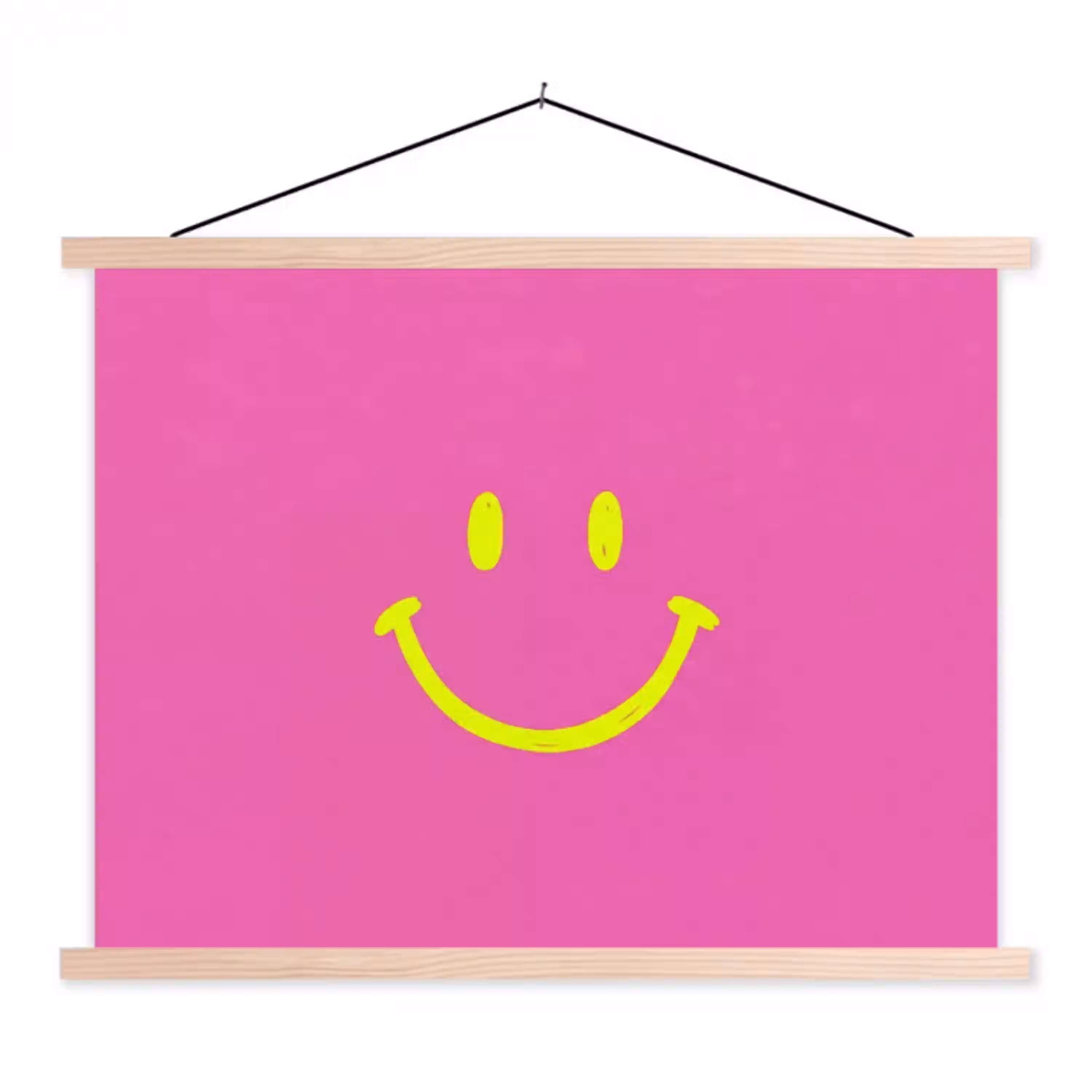 Smiley - Vrolijk - Roze textielposter latten blank klein -3d