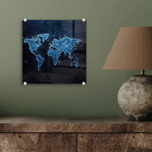 Wereldkaart - Waterstructuur - Blauw plexiglas 5mm klein -sfeer3
