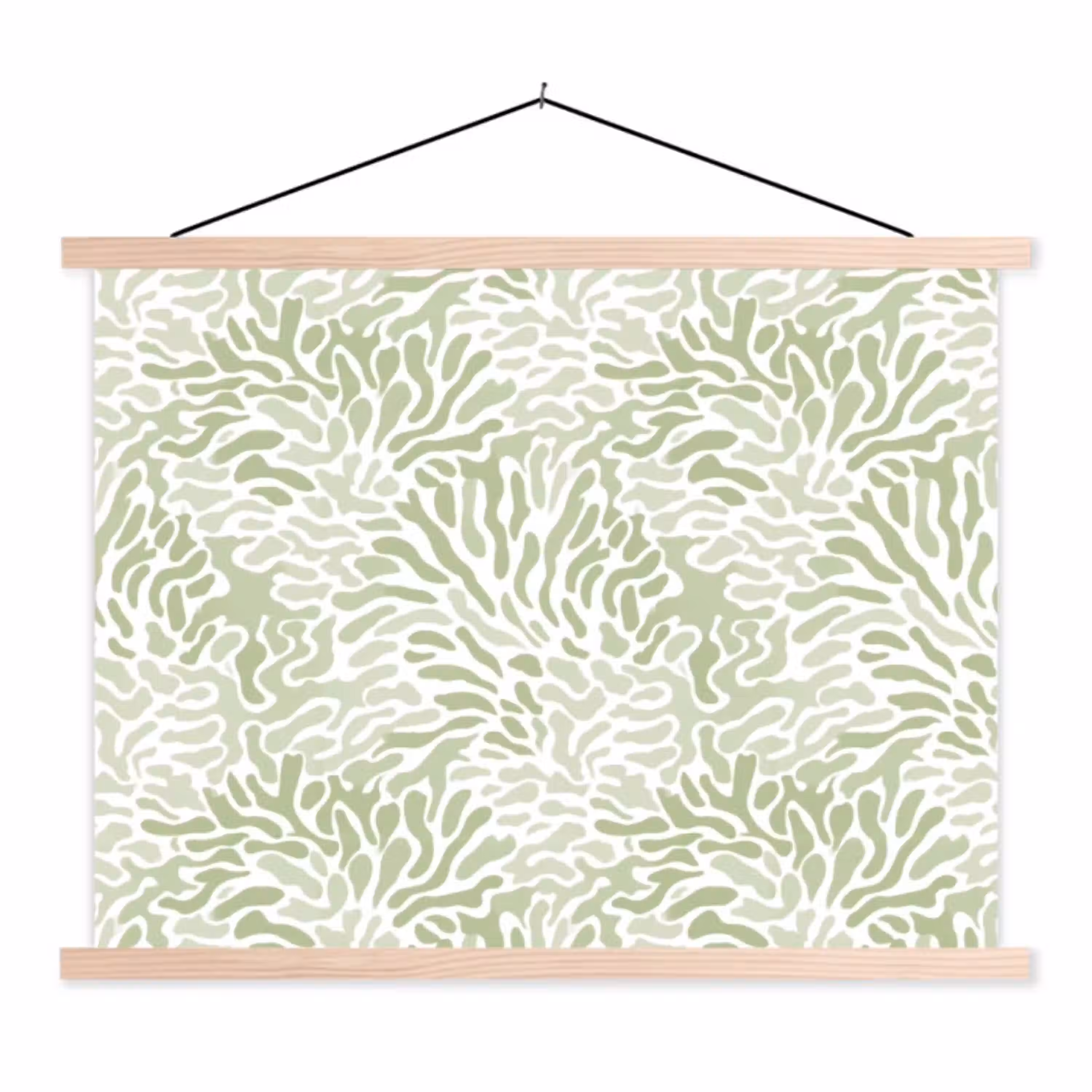 Saliegroen - Abstract - Organisch - Koraal - Patroon textielposter latten blank klein 122 -3d