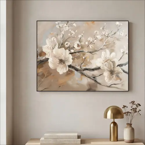 Bloemen - Natuur - Wit - Bloesem - Abstract Textielframe zwart klein -sfeer2