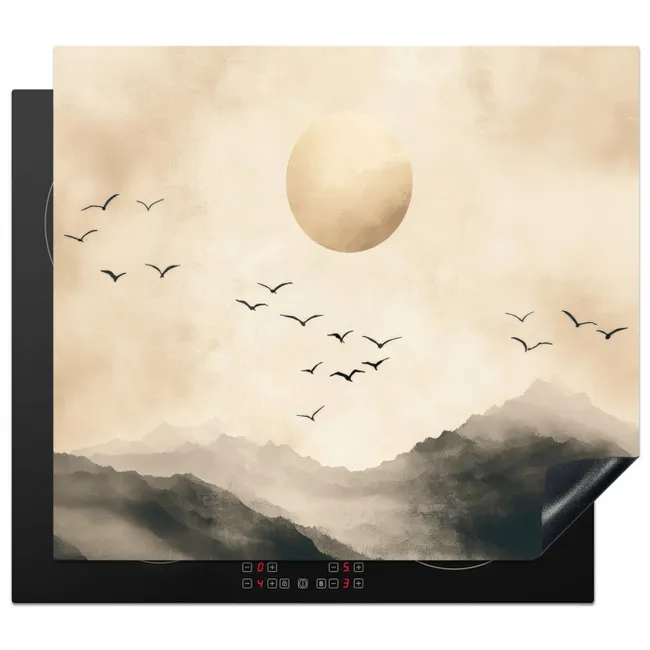 Landschap - Japandi - vogel Inductie beschermer vinyl 3mm middel -3d