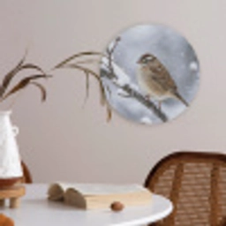 Vogel - Tak - Sneeuw - Winter Akoestische PET Vilt - Rond klein -sfeer3