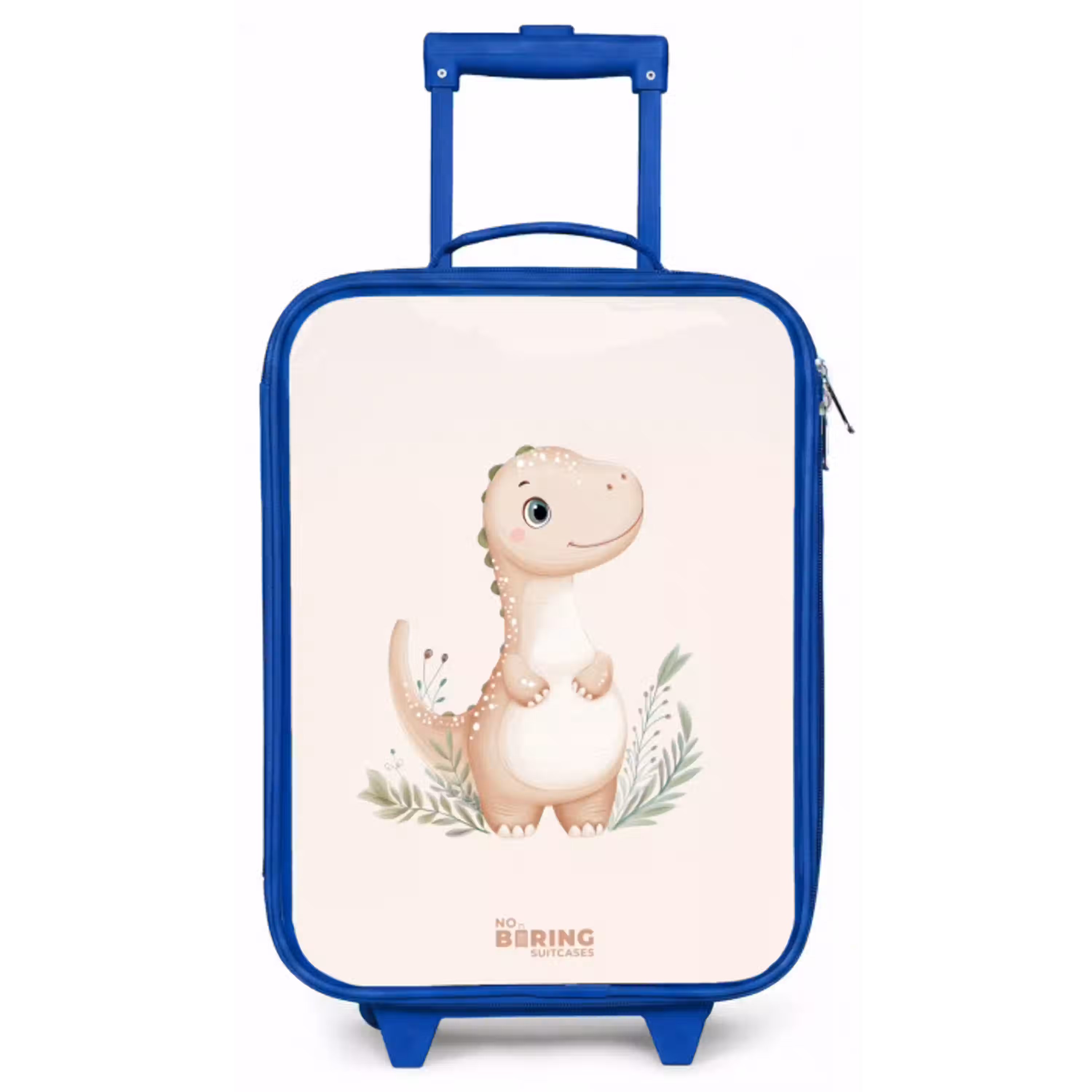 Beige dinosaurus met groene blaadjes Kinderkoffer - Blauw klein -zz3dotto