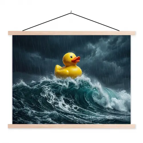 Storm - Badeend - Golven textielposter latten blank klein -3d
