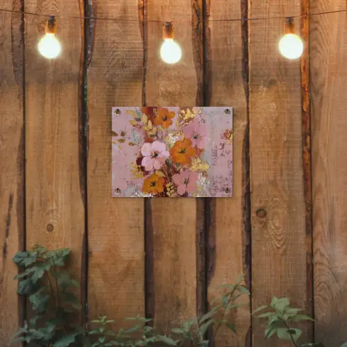 Schilderij - Bloemen - Rustiek - Roze tuinposter los doek klein -sfeer1