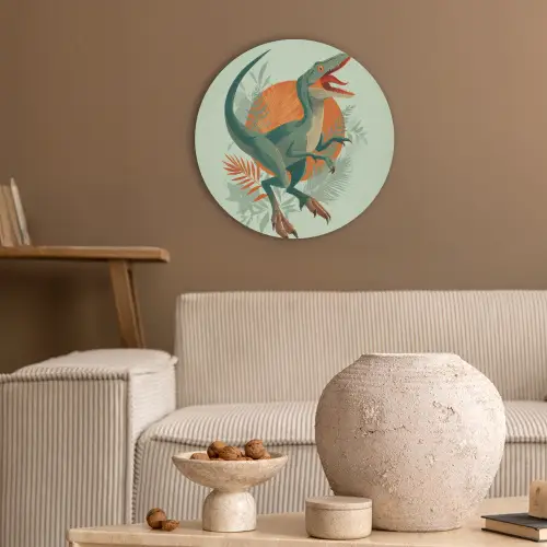 Dino - Bladeren - Grafisch - Groen Akoestische PET Vilt - Rond klein -sfeer1