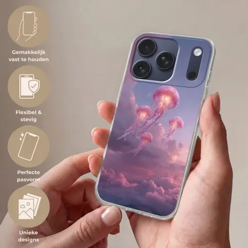 Kwallen - Roze - Wolken Telefoonhoesje iPhone 17 Pro klein -sfeer3_NL