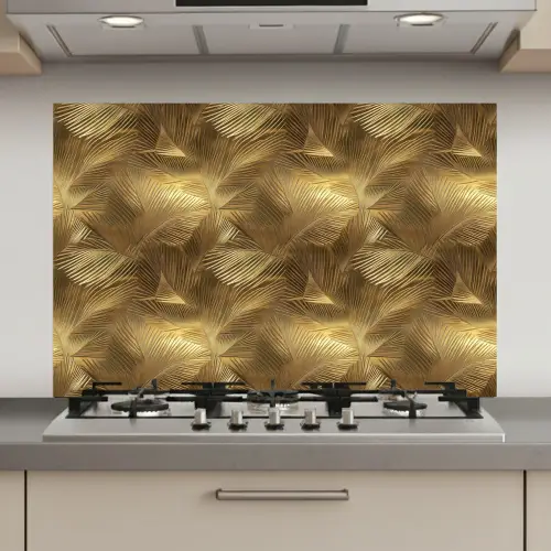 Palm - Waaier - Goud keuken achterwand spatscherm klein 900 -3d_website