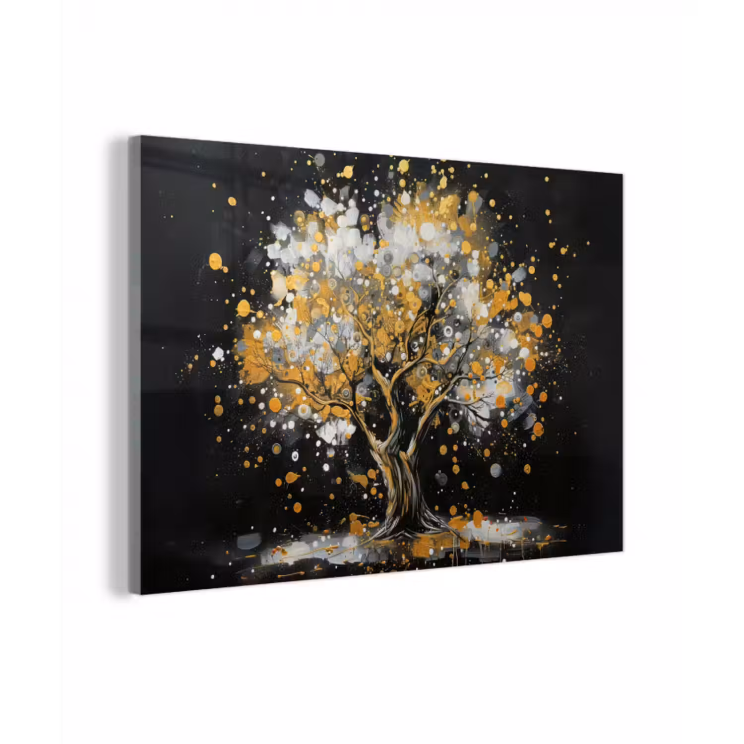 Glasbild - Baum - Schwarz - Gold - Weiß - Modern