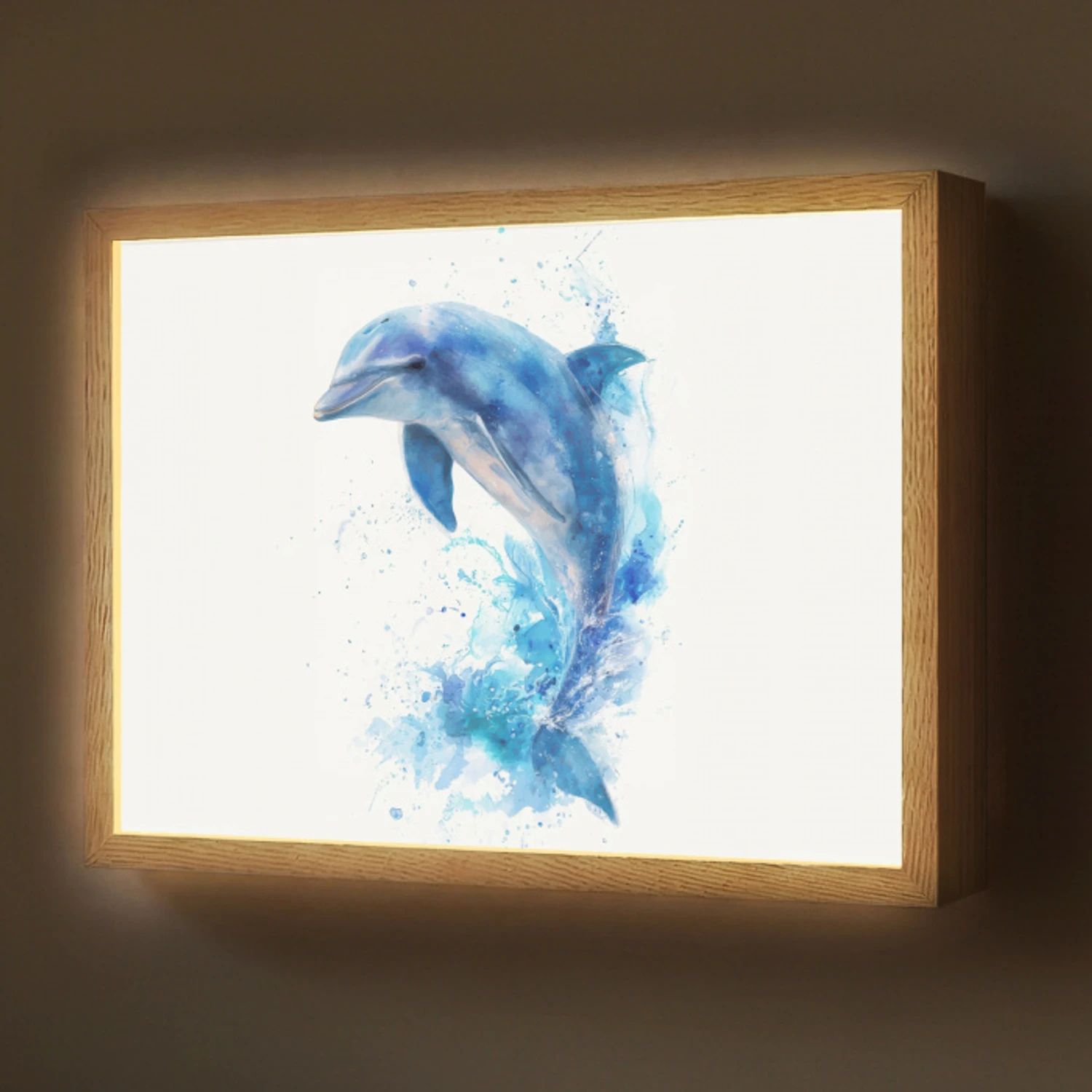 Dolfijn - Water - Blauw Light Box met batterij (Wandlamp) middel -z3d_website