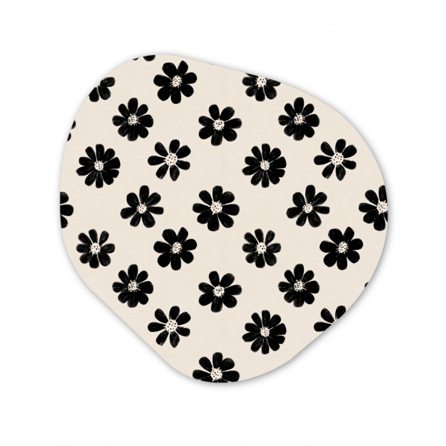 Grafisch - Madeliefjes - Zwart - Beige Wandcirkel Organisch Forex 3mm klein 629 -3d