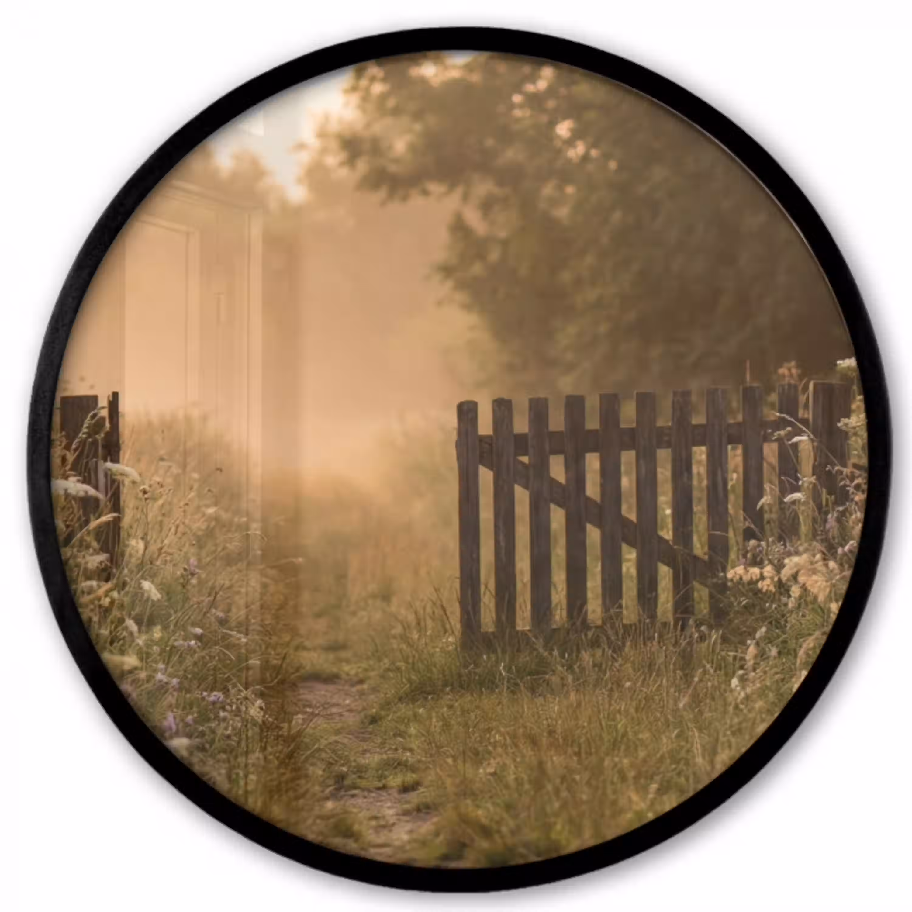 Hek - Natuur - Mist - Veld Fotolijst rond zonder passe partout klein -3d