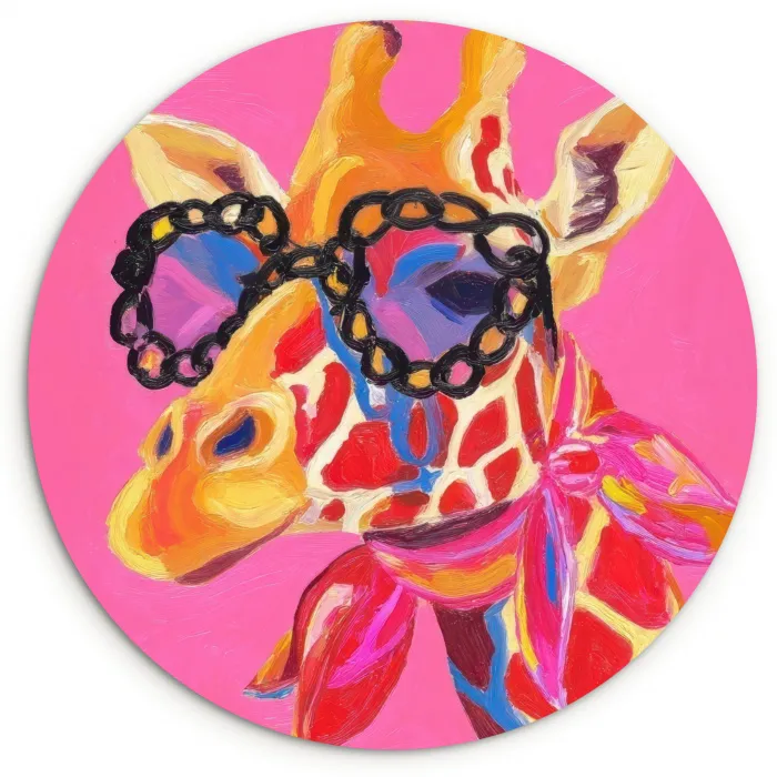 Giraf - Roze - Bril - Sjaal Wandcirkel kunststof plaat 5mm dik klein -3d