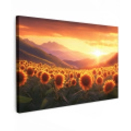 Zonnebloemen - Zonsondergang - Landschap Tuinposter op houten frame 2 cm dik klein -3d