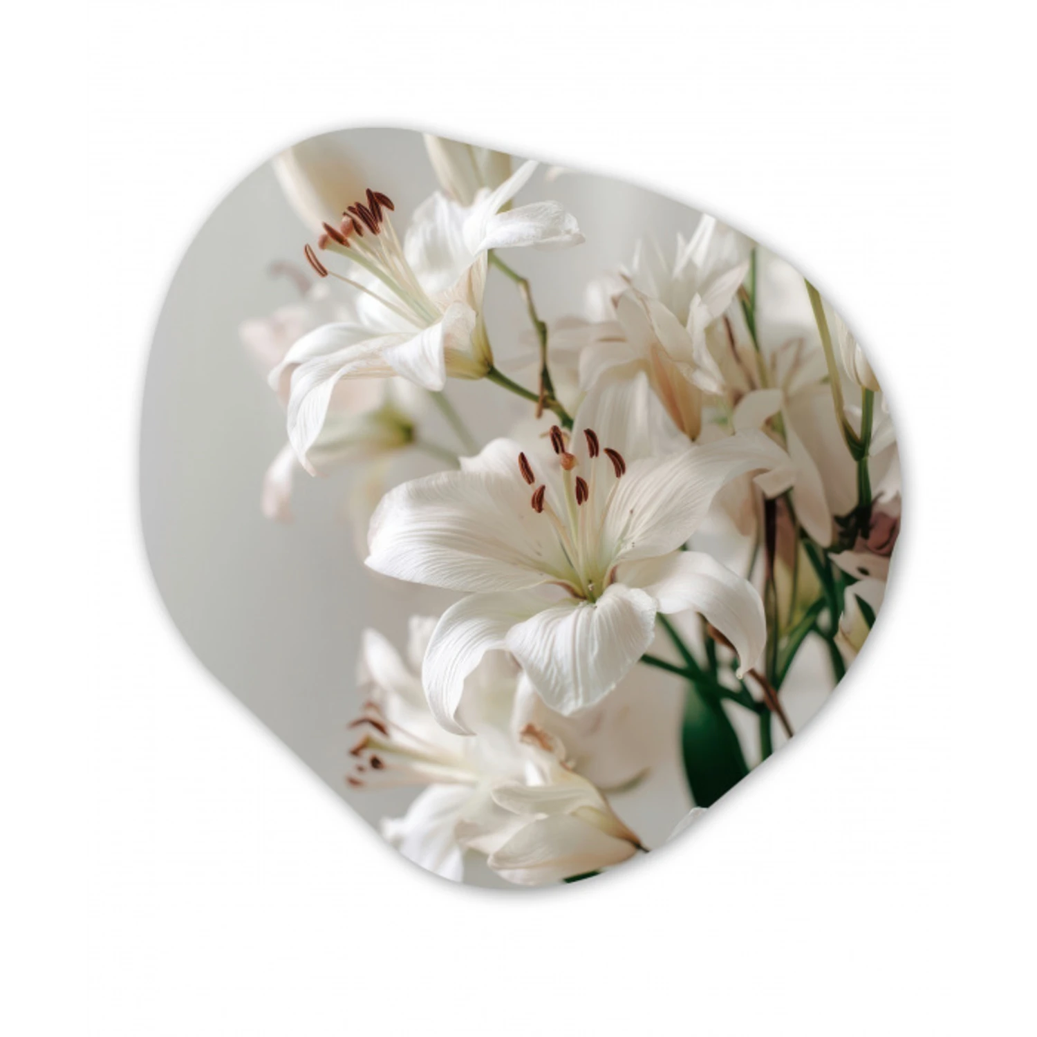 Lelies - Boekte - Wit - Meeldraden Wandcirkel Organisch Plexiglas middel -3d